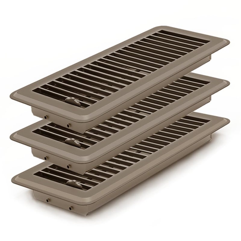 FanGoFast 4"" x 12"" (Duct Opening Size) Floor Register Brown 3 Pack Premium Steel Easy Adjust Floor Vent Cover for Home - Image 1